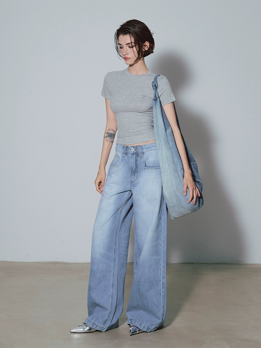 DUSKLIT blue, low-rise wide-leg jeans