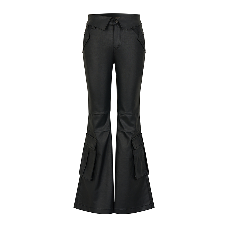 DUSKLIT night black, wax-brushed imitation leather-coated jeans