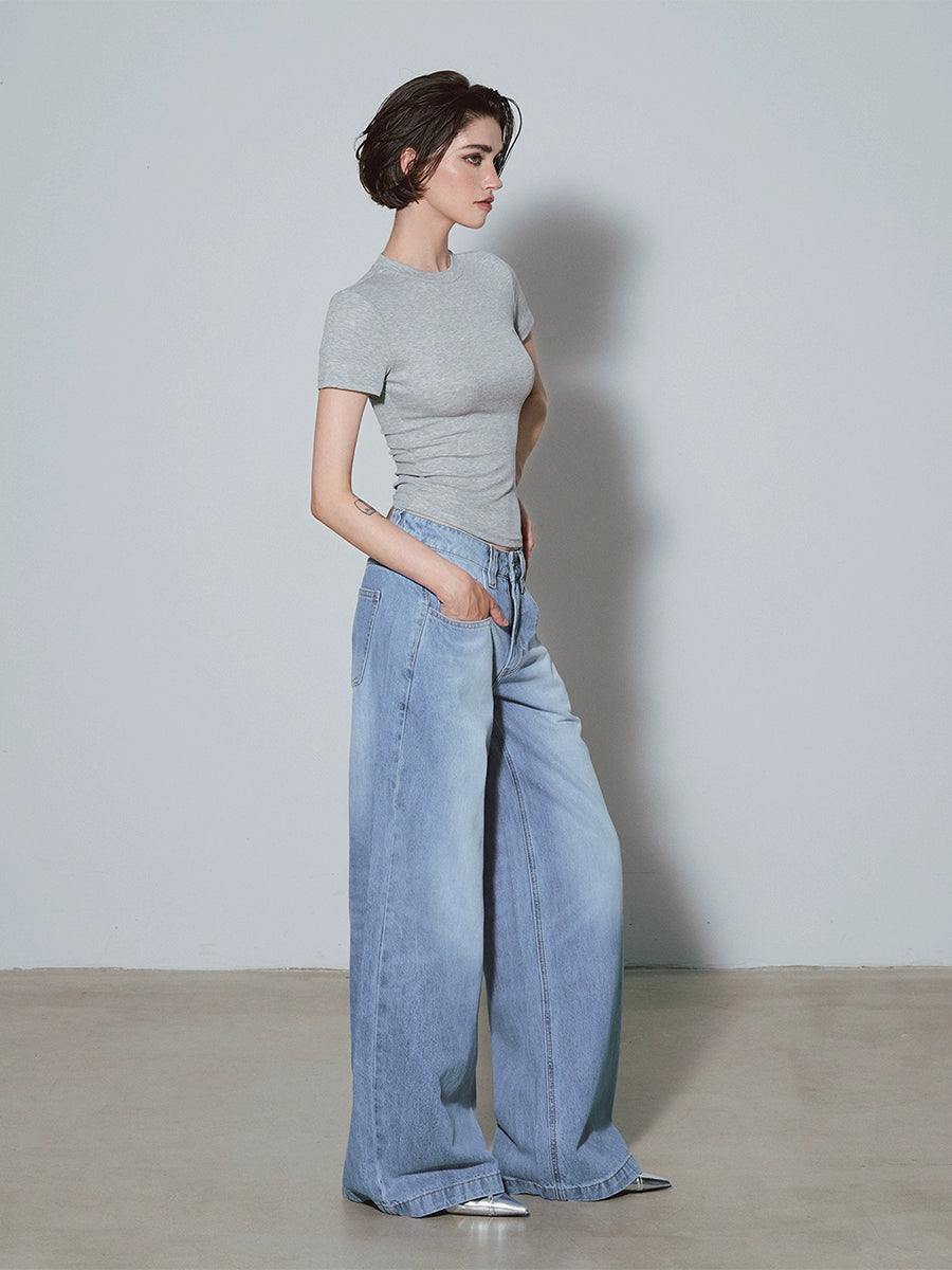 DUSKLIT blue, low-rise wide-leg jeans