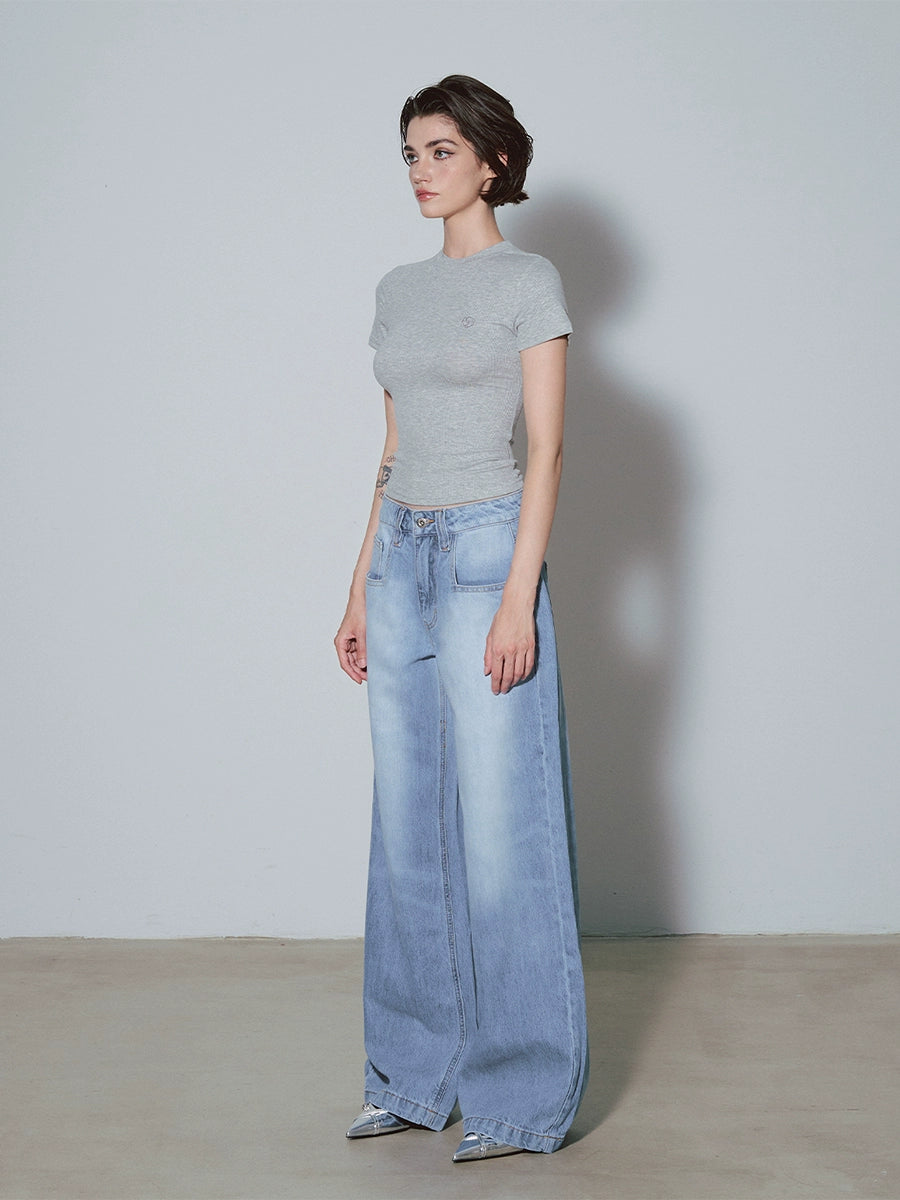 DUSKLIT blue, low-rise wide-leg jeans