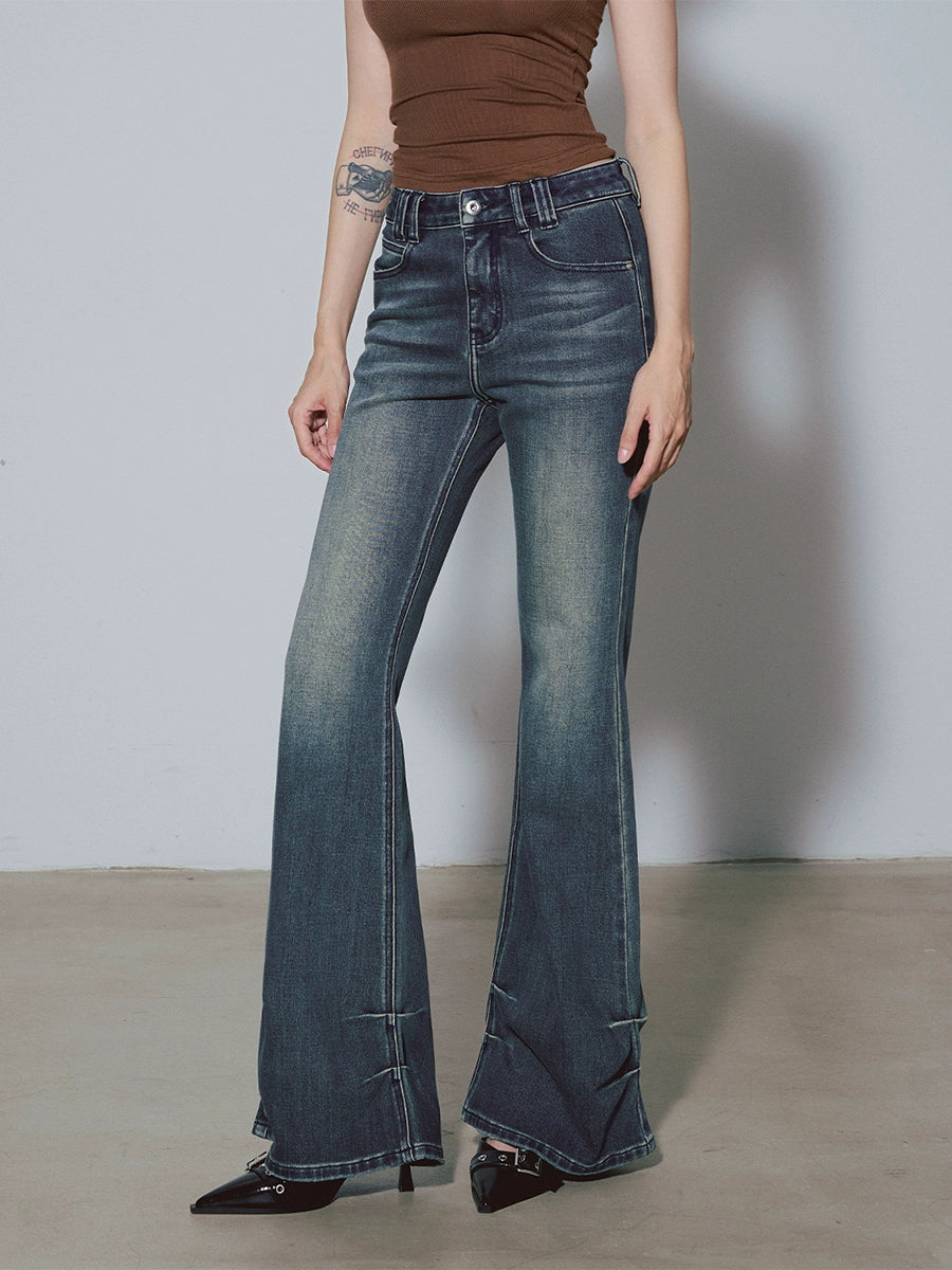 DUSKLIT Chenji blue, high-waisted pinch-pleated jeans