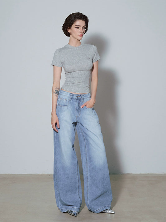 DUSKLIT blue, low-rise wide-leg jeans