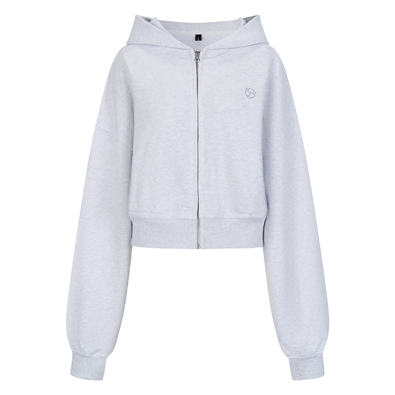 DUSKLIT cream tea gray, zipper short solid color sports sweater jacket