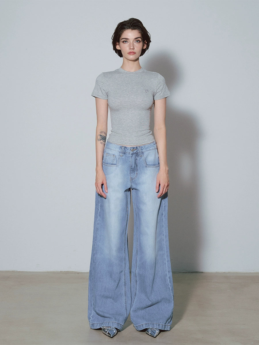 DUSKLIT blue, low-rise wide-leg jeans