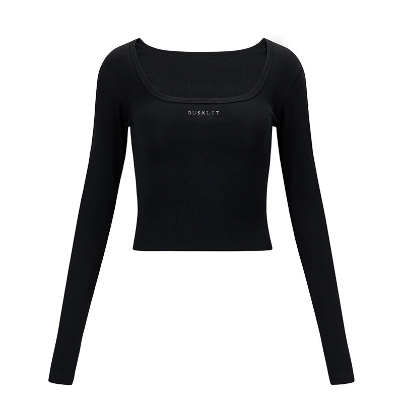 DUSKLIT Basic, Square Neck Liquid Metal Bottom Long Sleeve T-Shirt